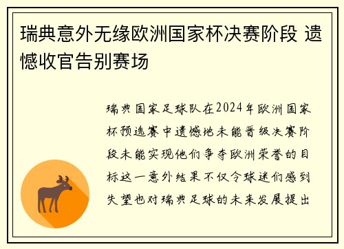 瑞典意外无缘欧洲国家杯决赛阶段 遗憾收官告别赛场